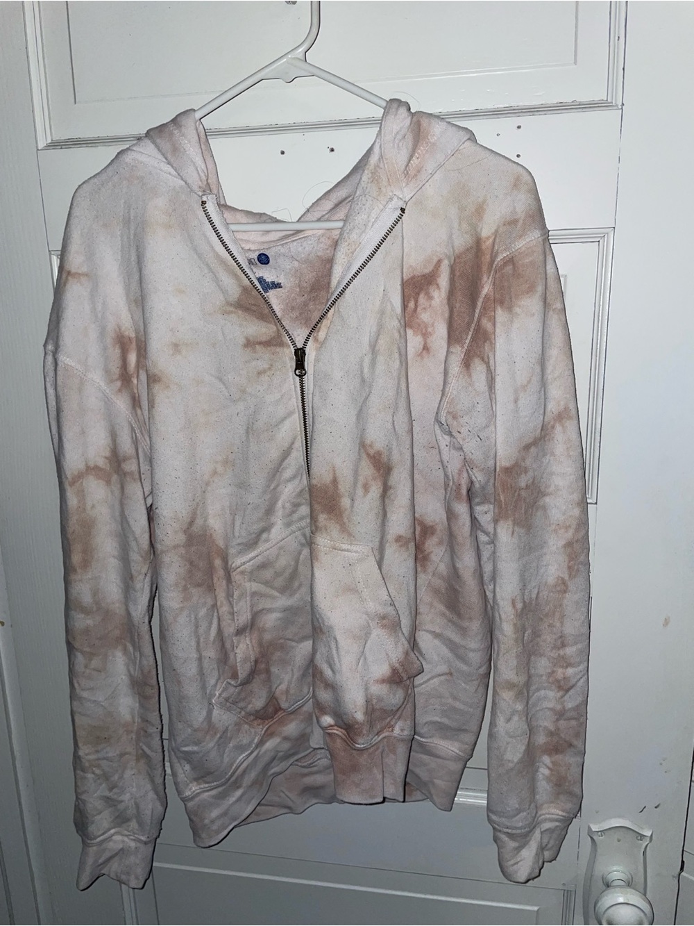 Daisy Tie-Dye Zip Hoodie in White and Brown